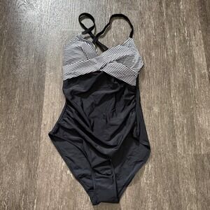 B2PRITY One Piece Swimsuit Women S Black White Striped Ruched Tummy Control Wrap